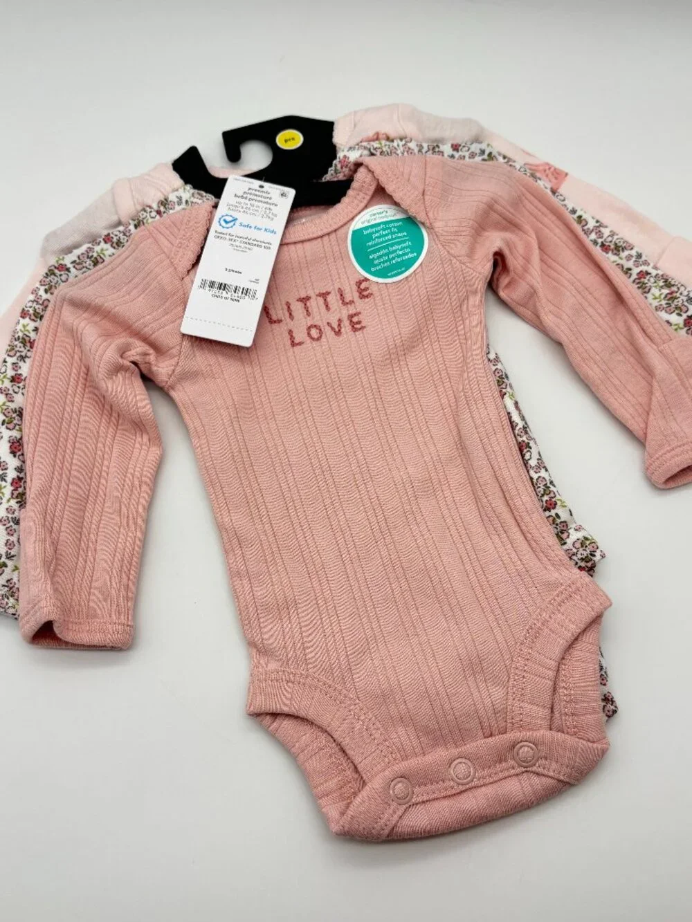 Carter's Child of Mine 3-Pack Cotton Baby Bodysuits, Pink Floral, Preemie NWT